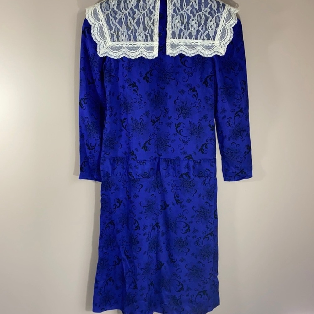 Vintage Gunne Sax Royal Blue Lace Yoke Prairie Dress – 1980s – Size 6 - Picture 5 of 8